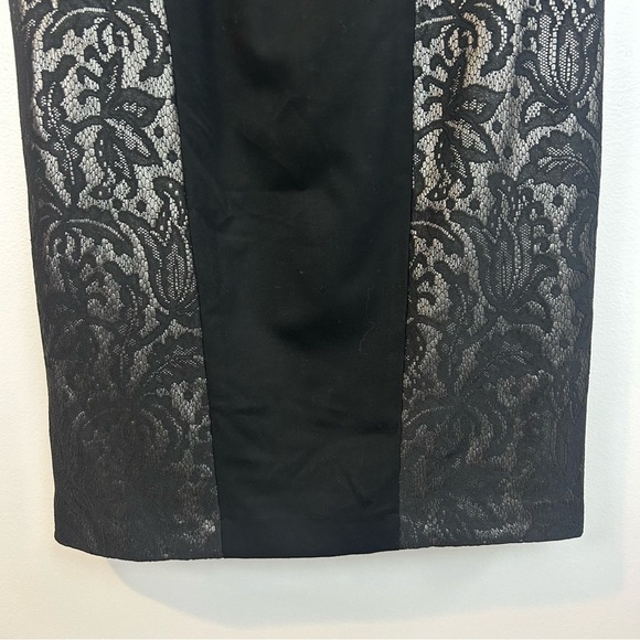 Cache Black/Silver Lace Cap Sleeve Sheath Cocktail Dress Size 10 - Picture 9 of 10